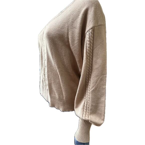 Ellen Tracy V-Neck Cable Knit Sweater Camel Tan NWT MSRP $89.00 Medium Plush - Picture 3 of 12